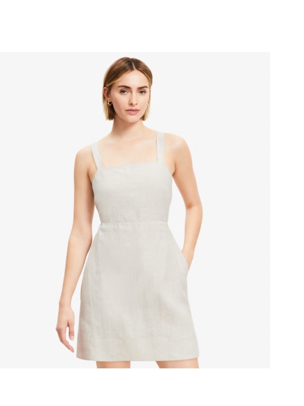 LOFT Cream Sleeveless Linen Mini Dress with Tie Back
